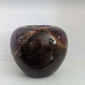 Natural Stone Apple Shaped Carved And Polished Vase. 3" Tall.